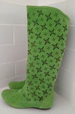 Image of New Julian Shoes Green Suede Cowboy Cut Out Boots UK 5 Festival Vibe Coachella
