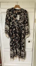 Image of RRP £139 Gorgeous New Mint Velvet Border Print Tie Midi Dress Size 8 Black 