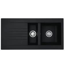 Image of Liquida KAV150BL 1.5 Bowl Composite Reversible Black Kitchen Sink And Waste Kit