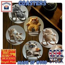 Image of Relaxing Cat Wooden Coasters Set of 6 – Funny Feline Gift for Cat Lovers