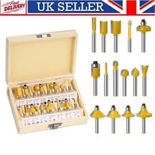 Image of 15Pcs 1/4 inch Shank Router Bits Set Woodworking Tool Cutter Tungsten Carbide UK
