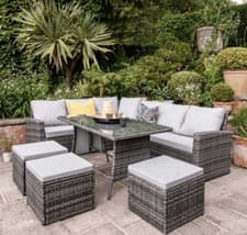 Image of Rattan Corner Sofa Set - 9 Seater - Grey
