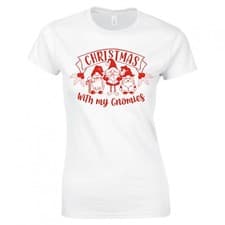 Image of FUNNY CHRISTMAS "CHRISTMAS WITH MY GNOMIES" LADIES SKINNY FIT TSHIRT