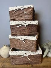 Image of Wicker Lined Log Hamper Baskets Home Storage Dark Brown