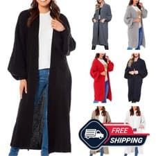 Image of Womens Balloon Cardigan Ladies Chunky Knitted Long Sleeve Oversized Maxi UK 8-22