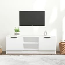 Image of White TV Cabinet Cupboard Storage & Shelves Engineered Wood - 102x35x36.5 cm