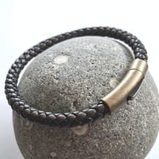 Image of Fred Bennett bracelet leather two-tone Brown black stainless steel bronzed rope