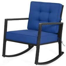Image of Outdoor Wicker Rocking Chair Heavy-Duty Steel Patio Rattan Rocker Chair-Navy