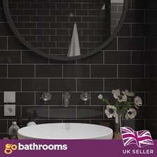 Image of Glossy Black Ceramic Wall Subway Rectangle Plain Wall Tile 100x200mm Box