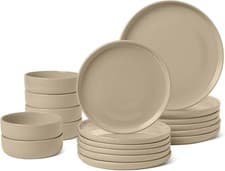 Image of 18pc Stoneware Dinner Set Plates Bowls Service for 6 Dishwasher Safe Grey