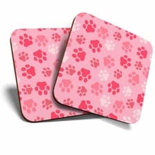Image of 2 x Coasters - Cute Dog Pink Paw Prints Animal Home Gift #13224