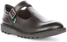 Image of Kickers Kick T Bar Leather Strap Mary Jane School Girls Shoes In Black UK 3 - 6