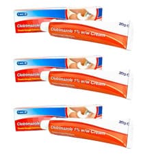 Image of 3x Clotrimazole 1% w/w Cream Treats Fungal Infection - 20g (BRAND MAY VARY) UK