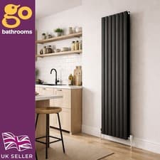 Image of 1800x475mm Matt Black Vertical Designer Radiator Double Panel Modern Flat