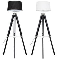 Image of Wooden Tripod Floor Lamp Tall Standard Living Room Light Lampshade LED Bulb 
