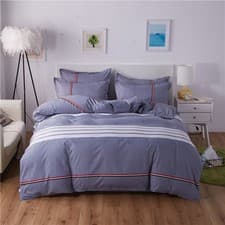 Image of Dusty Blue with Stripe Duvet Cover Home Bedding Set Pillowcase King Size 220x240