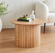 Image of Coffee Table Round Light Oak Finish Living Room Furniture Panel Design Display