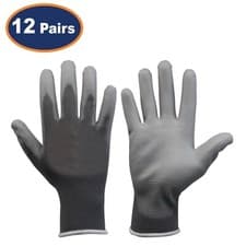 Image of Safety Glove PU Palm Grey Grip Builder Work Hand Protection Medium Size 12-Pairs