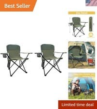 Image of Durable 2-Pack Camping Chairs with Anti-Sink Feet & Cup Holder for Outdoor Fun