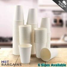 Image of White Paper Cups for Hot Drinks Single Wall Disposable Cups Hot Cold Drinks