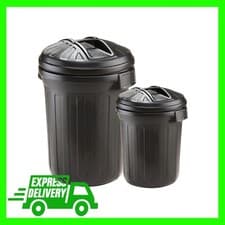 Image of Heavy Duty Large Shatterproof 80 Litre Black Rubbish Waste Bin With Strong Lid