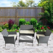 Image of Rattan Sofa Set 4 Piece Garden Furniture Chair Coffee Table Outdoor Patio Set