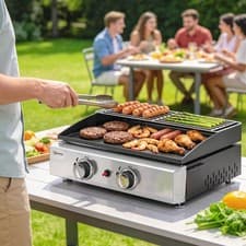 Image of 2/3 Burner Grill Griddle, Portable Gas Plancha with Warming Rack