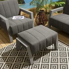 Image of Garden Patio Luxury Footstool Grey Alum Fabric Outdoor