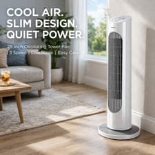 Image of 29" Oscillating Tower Fan 3 Speed Silent Cooling Standing Fan White Grey 30W