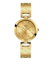 Image of GUESS Gold-Tone Stainless Steel Logo Bracelet Watch SelfAdjustable Links U1228L2