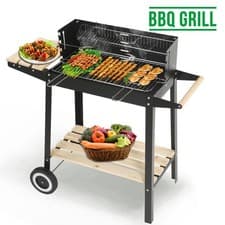 Image of Rectangular BBQ Barbecue Steel Charcoal Grill Outdoor Patio Garden Wheels