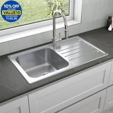 Image of Sauber Kitchen Sink Single Bowl Reversible Drainer Stainless Steel Inset Waste