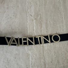 Image of Valentino Black Leather Belt Gold Logo Women’s size 90
