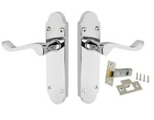 Image of Door handle Polished Chrome Shaped Scroll set Latch Included 168x42mm