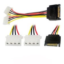 Image of 15cm 15Pin SATA Male To 4 Pin Dual Female Molex Cable Serial ATA Lead For PC CPU
