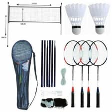 Image of Professional Badminton Set 4 Player Racket Shuttlecock Poles Net Bag Garden Game