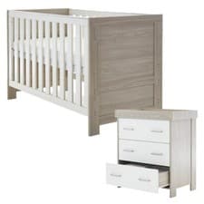 Image of Obaby Nika 2-Piece Nursery Room Set - Cot Bed & Changing Unit - Grey / White