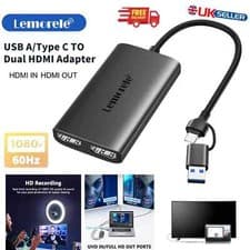 Image of USB 3.0 to Dual HDMI Adapter 2-in-1 for Dual screens 1080/60Hz USB A Type C USBC