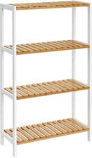 Image of SONGMICS 4-Tier Bamboo Shelf, 26x60x100cm, Natural + White, Storage Rack for Hom