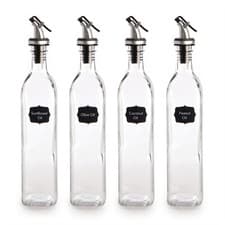 Image of Oil and Vinegar Dispenser Bottles - 500ml Set of 4 with Stopper Nozzles M&W