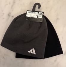 Image of NWT Adidas 2-Pack Go To Beanie Winter Skull Hat - Black & Grey + White Logo