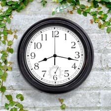 Image of 12" GARDEN WALL CLOCK WITH THERMOMETER VINTAGE INDOOR OUTDOOR HOME DECOR 30CM