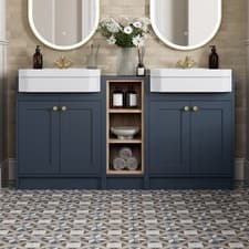 Image of 1540mm Traditional Double Vanity Basin Unit & Shelving Bathroom Furniture Blue