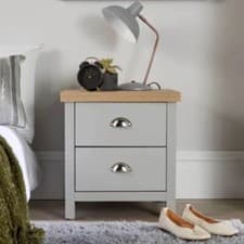 Image of 2 Drawers Wooden Bedside Cabinet Bedroom Side Tables Nightstand Shelf Unit Grey