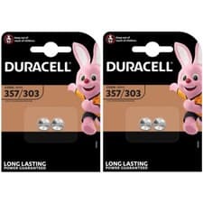 Image of 4 x Duracell 357 Silver Oxide 1.5V Watch Batteries - SR44W SR44 303 V357 SR1154W