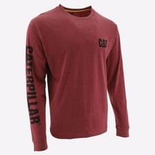 Image of Caterpillar Trademark Banner Mens Everyday Casual Long Sleeve T-Shirt Red