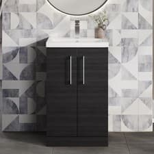 Image of Nuie Arno Compact FS 2-Door Vanity Unit & Ceramic Basin 500mm Charcoal Woodgrain