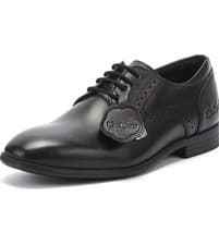 Image of New Kickers Boys Black Leather Jarle Lace-Up School Shoes Size UK 1