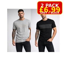 Image of Mens 2 Pack T Shirts Slim Fit Crew Neck Tee Grey Black Everyday Tops Size XS-XL