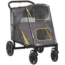 Image of PawHut One-Click Foldable Pet Travel Stroller with Rain Cover for M L Dogs, Grey